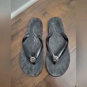 Michael Kors MK Flip Flop Thong Logo Sandals Black Size 10